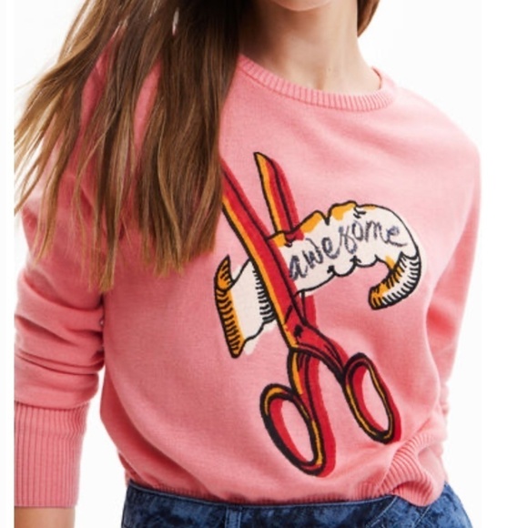 Desigual Awesome Scissors Embroidery Pullover Sweater Size XL - NWT - Picture 1 of 12